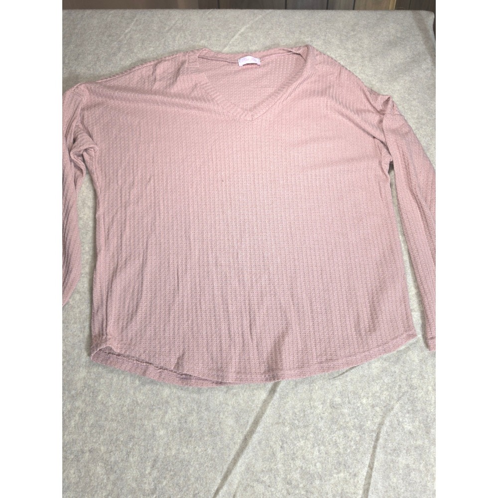 Pink Lily Women Small Dusty Rose Waffle Knit V-Neck Long Sleeve‎ Thermal Top